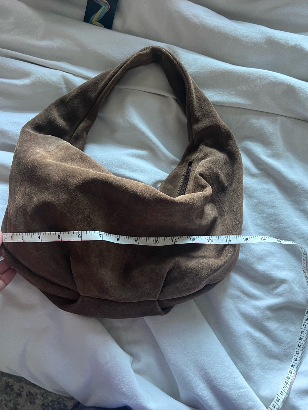 Suede Hobo Shoulder Bag - Brown